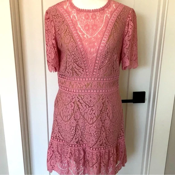 Saylor Darian Lace Mini Dress Sea Pink M
